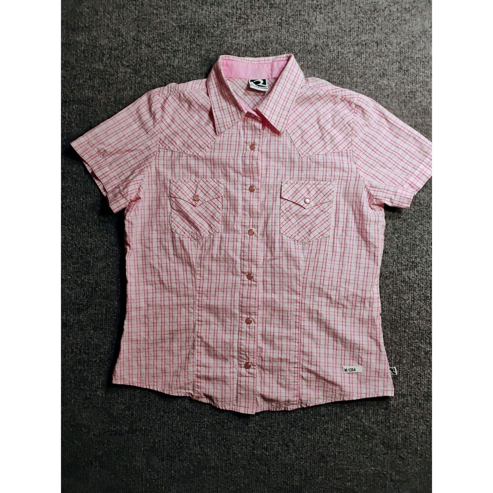 Rockies Western Shirt Women's Small Pink Plaid Pearl Snap Short Sleeve Cowboy